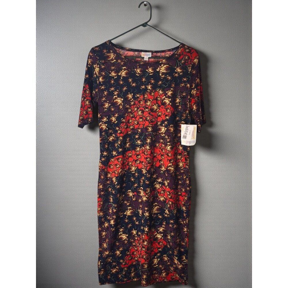 LuLaRoe Julia Dress Size L | Bold Floral Bodycon Midi | NWT Fall Vibes